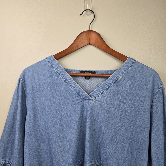 LANEBRYANT‎ Chambray Bell Sleeve V-neck Blouse Blue Womens Plus Sz 18/20 - Picture 3 of 12